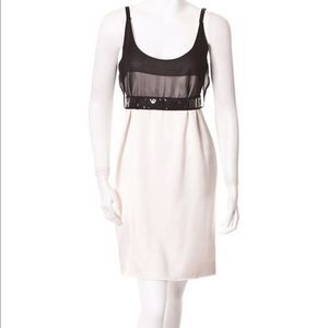 NARCISO Rodríguez Black & Ivory Satin Scoop Neck Belted Dress